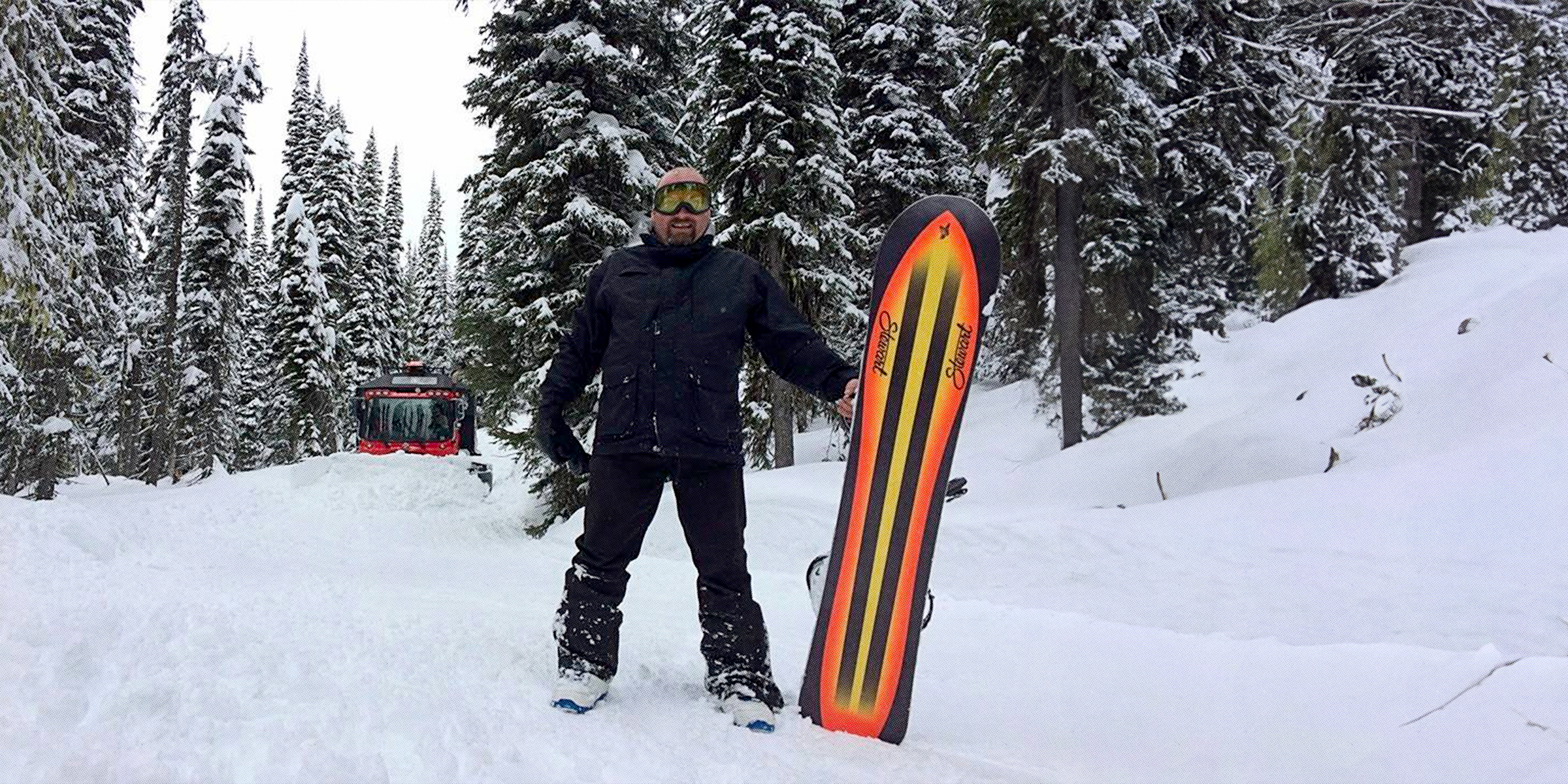 TSA CMO Jeremy Sladen poses for action sports agency All Conditions Media with a snowboard